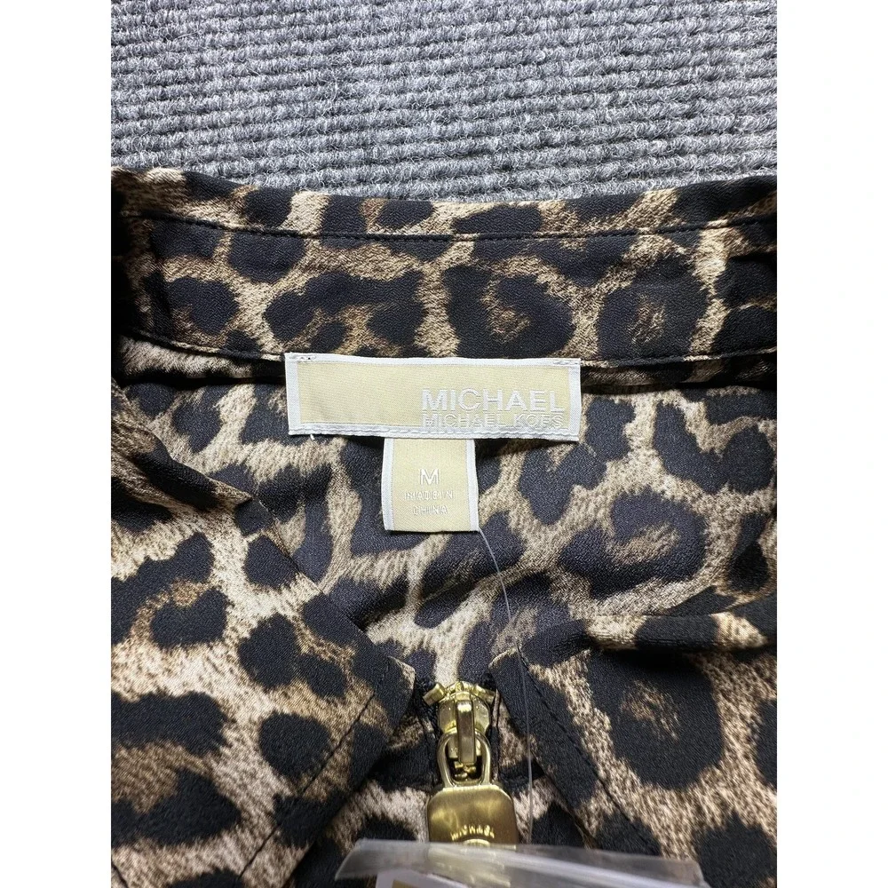 Michael Michael Kors‎ Jacket Womens Medium Dark Camel Leopard Zip Front Utility